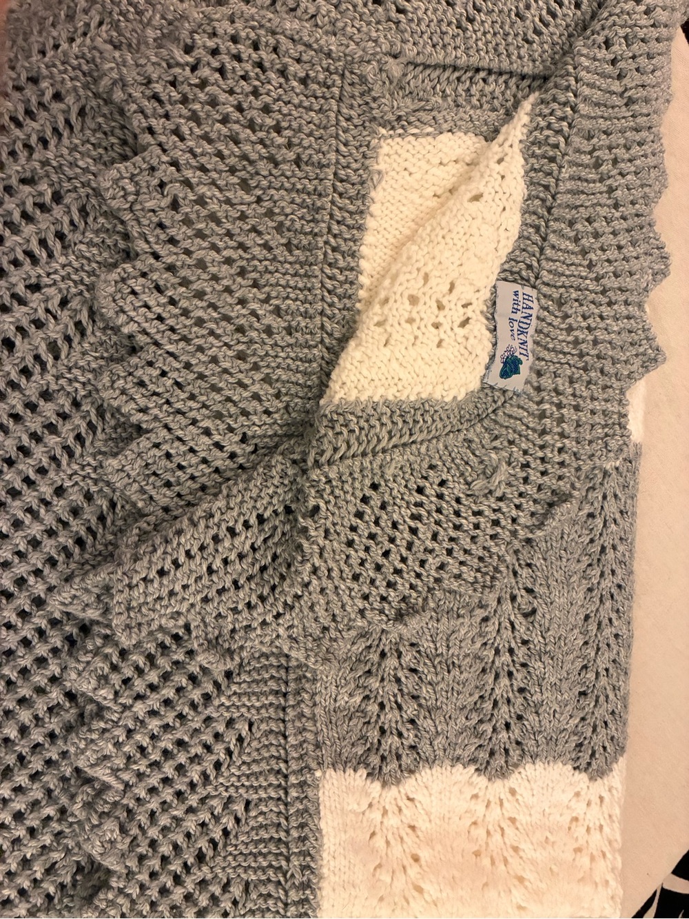 Handknit Gray and Cream Open Stitch Women’s Sweater